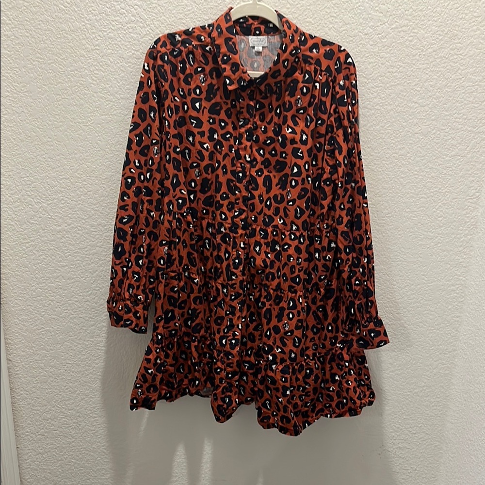 Mud Pie Orange Black Oversized Polo Blouse